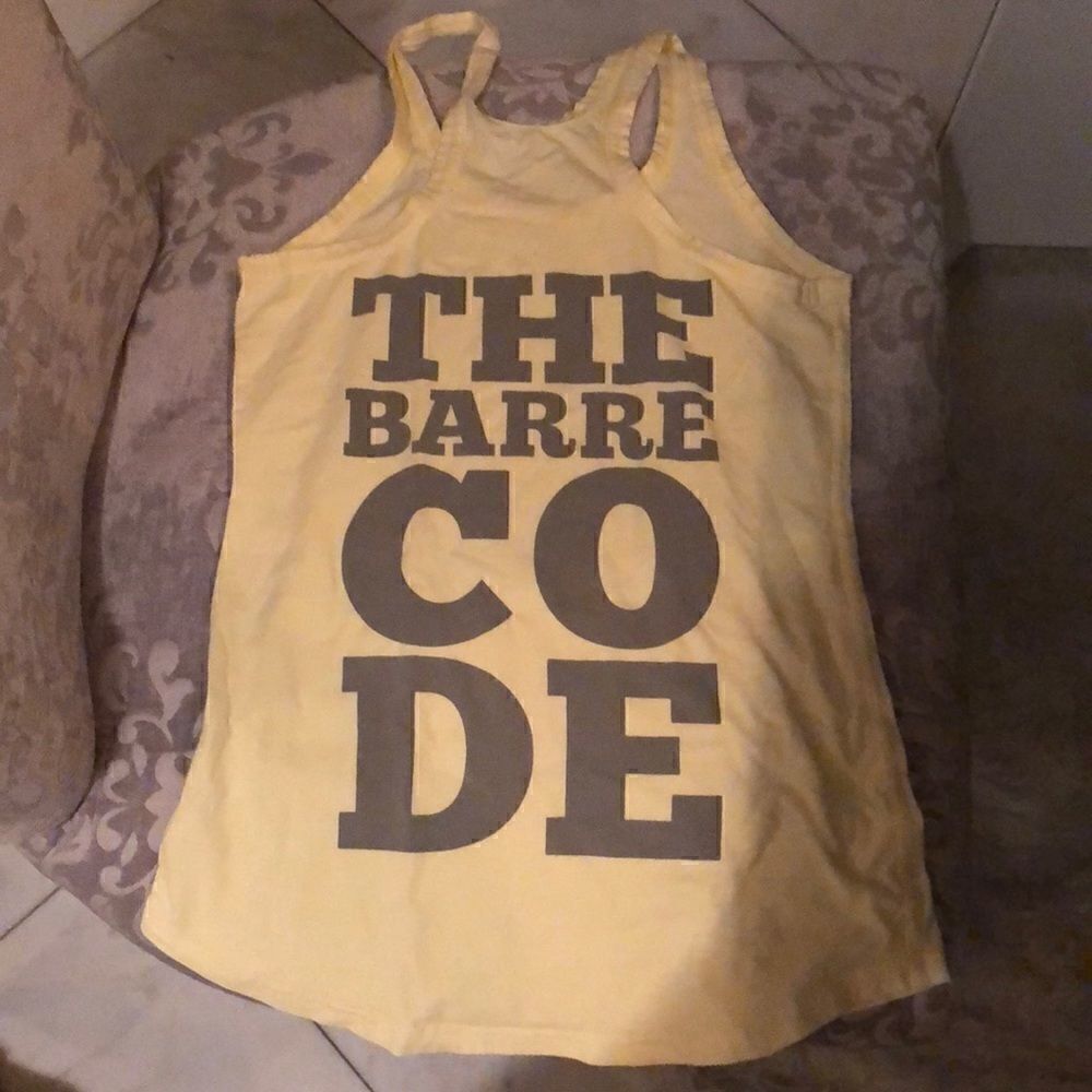 The barre code pale yellow racerback tank sz S
